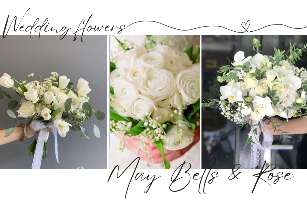 Hoa cưới cầm tay kết hợp hoa Linh Lan và Hồng Trắng